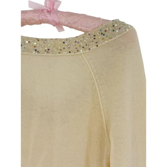 Vintage Free People Sequin V-Neck Cream Knit Sweater | Luxe Boho Soft Girl Y2K S - Picture 7 of 15